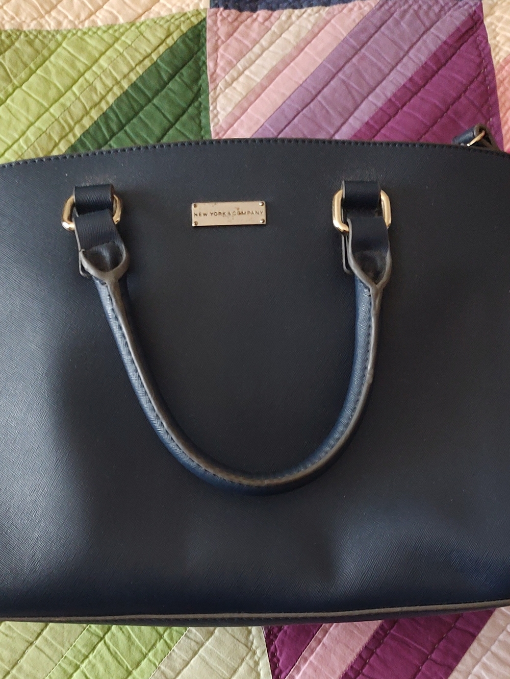 New York & Company Black Saffiano Satchel with Gold Hardware